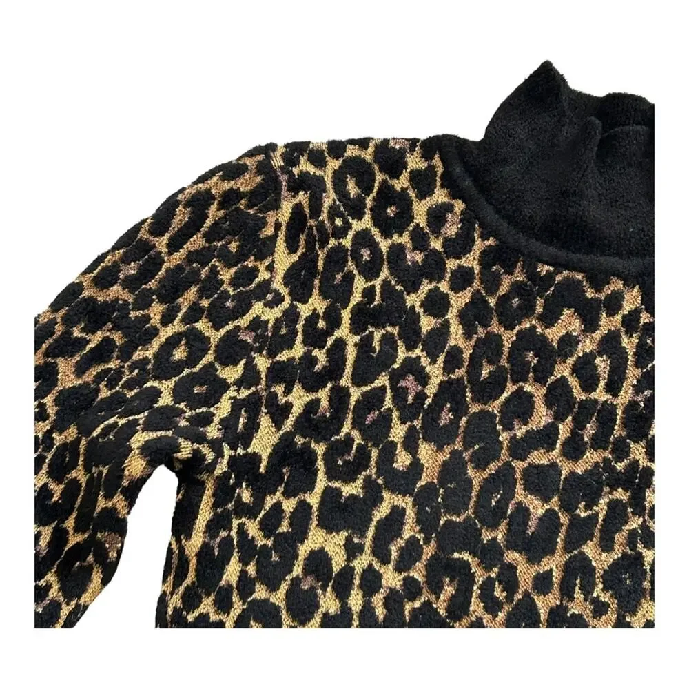 Ronny Kobo Dahlia Leopard Animal Turtleneck Pullover Sweater X-Small